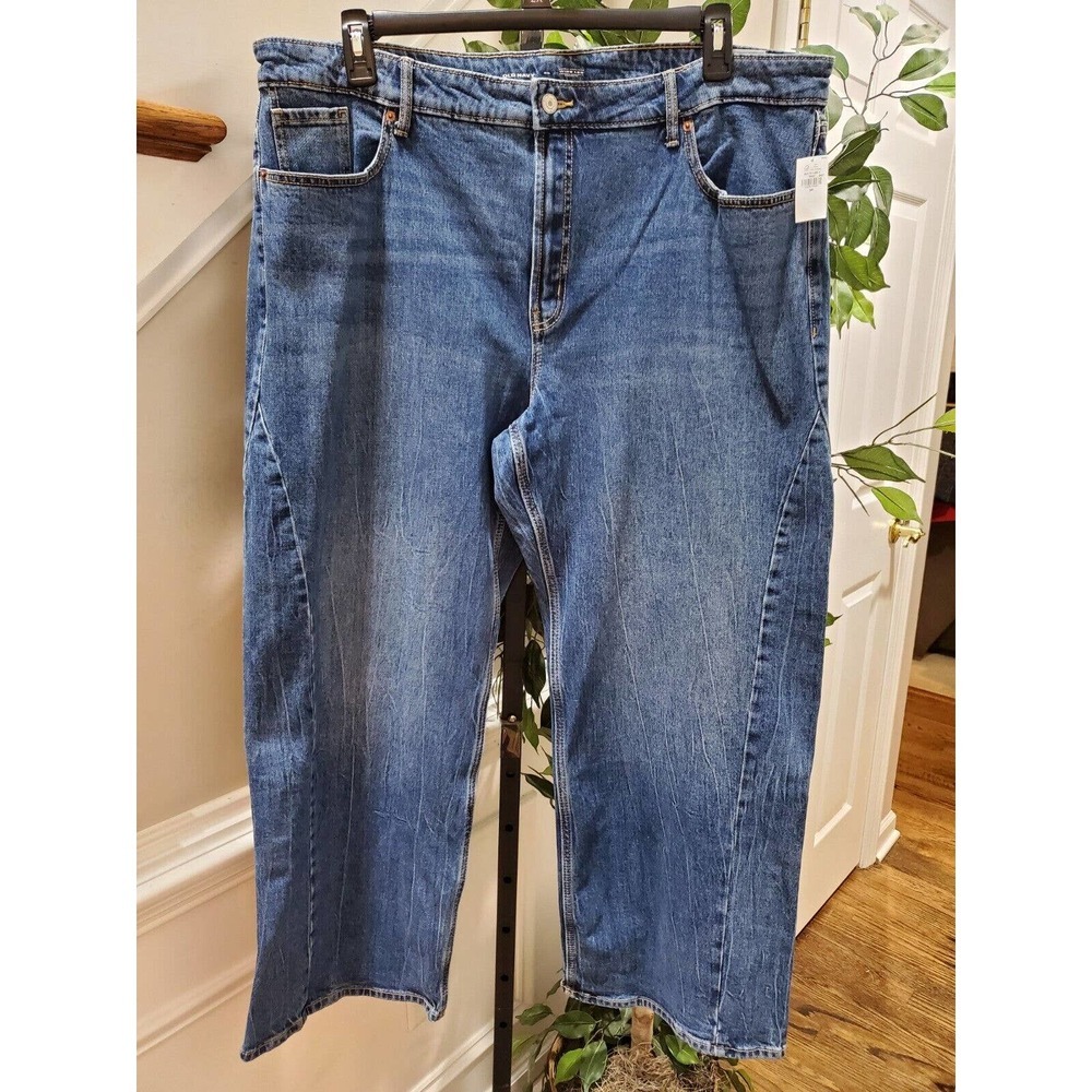 Old‎ Navy Women's Blue Denim Cotton High Rise Wide Leg Zipper Jeans Pant Size 20